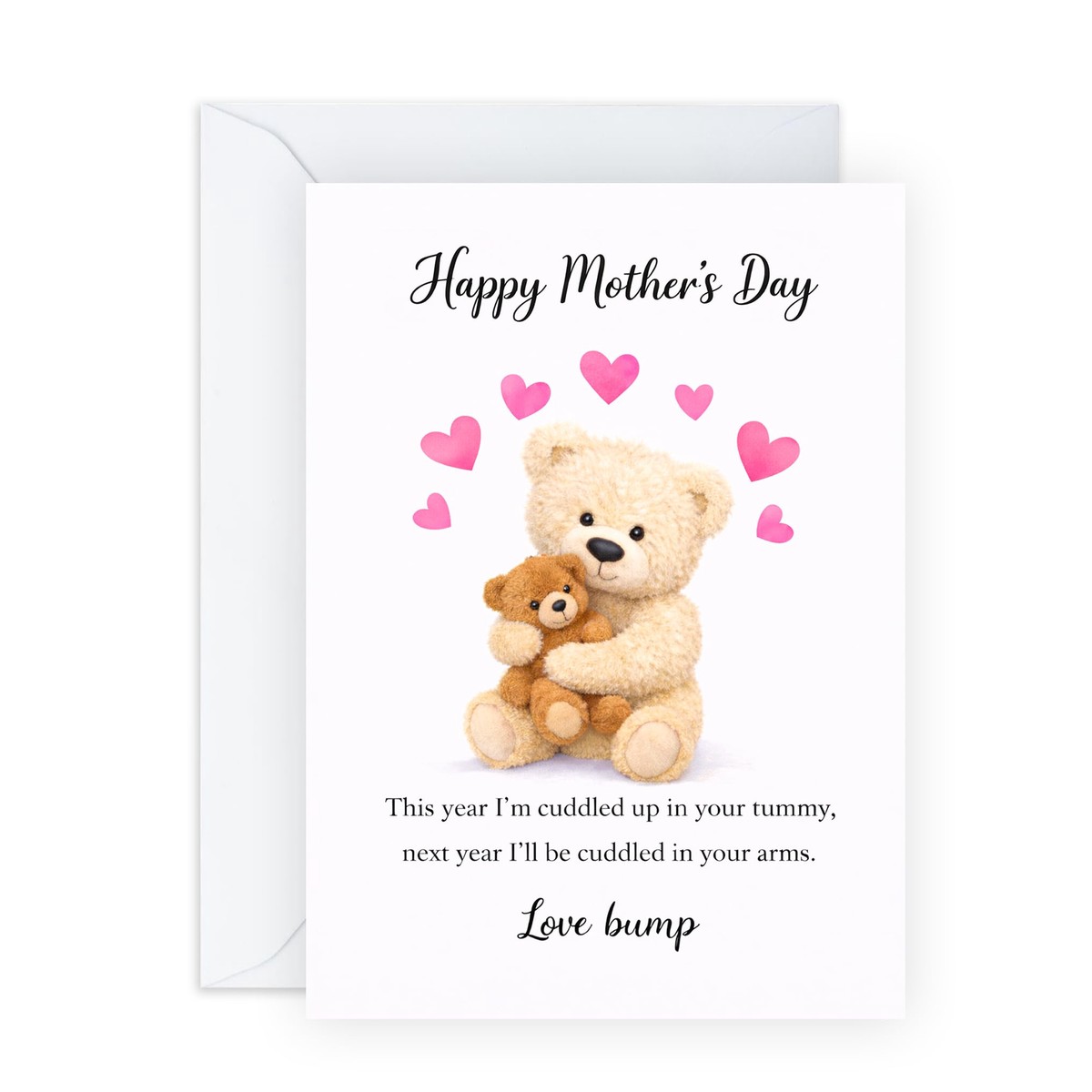 First Mothers Day Card for First Time Mum - Cuddled in Your Arms, From the Bump - Cute Pregnancy Greeting Card for Mummy to Be - Expectant Mum Gift - Includes Premium Whi