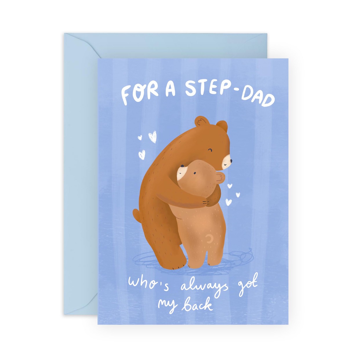 Step Dad Card - Always Have My Back, Bear Hug - Thank You, Appreciation Card - Step Dad Fathers Day Cards - Birthday Card For Stepfather - Gifts For Men - Comes With Stic