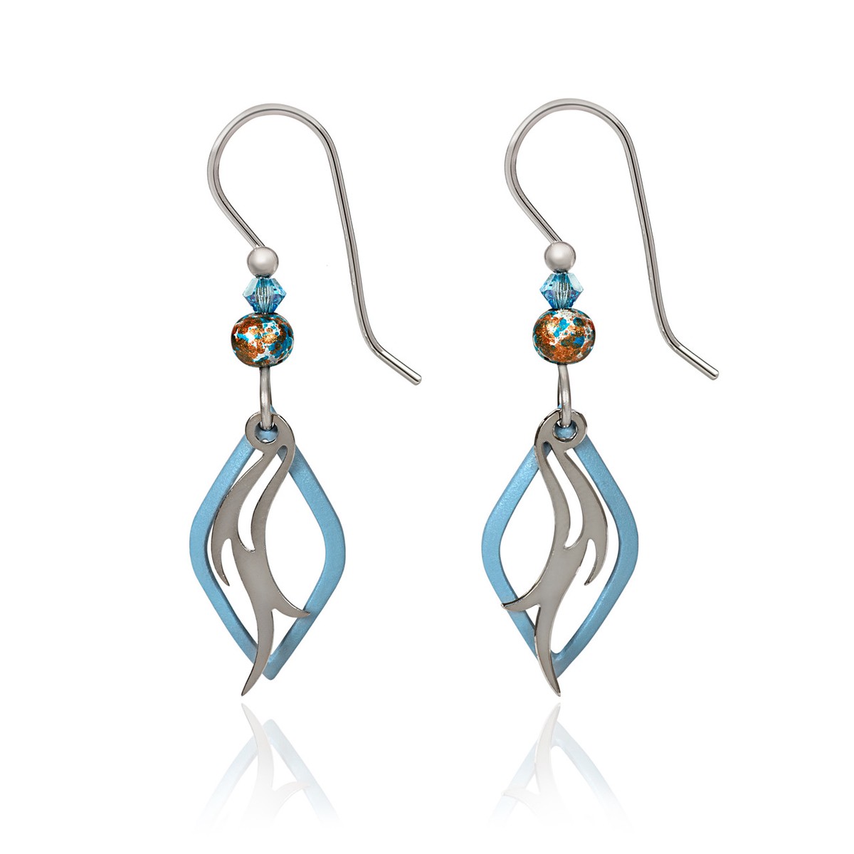 Open Diamond Shape Earring with Blue Beads
