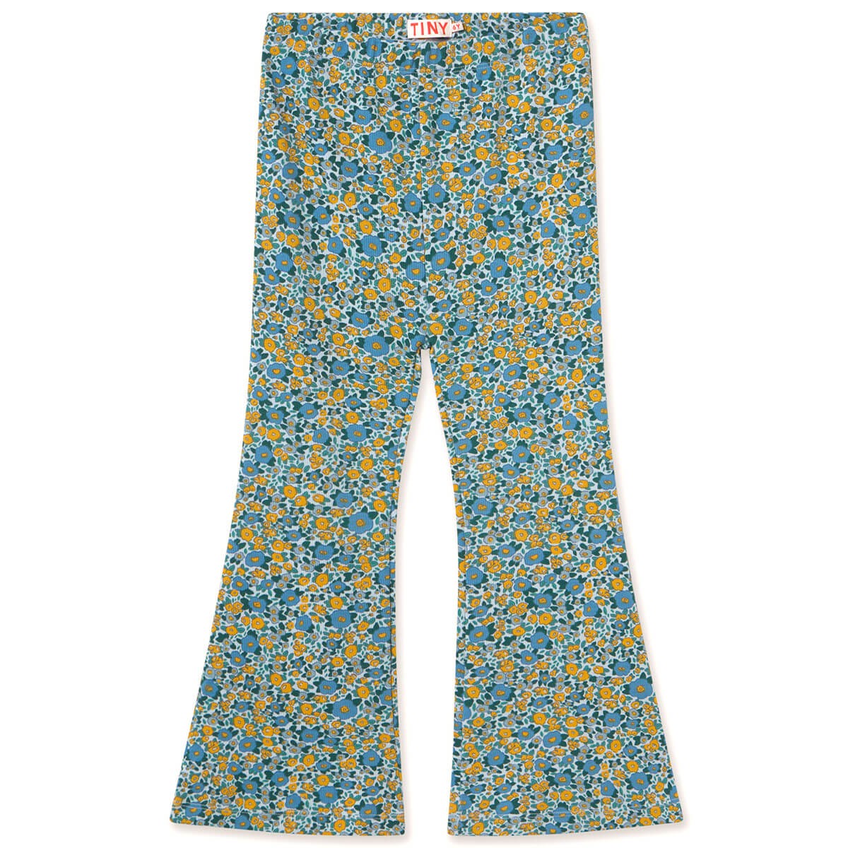Flower Pattern Rib Pant in Washed Blue by Tinycottons