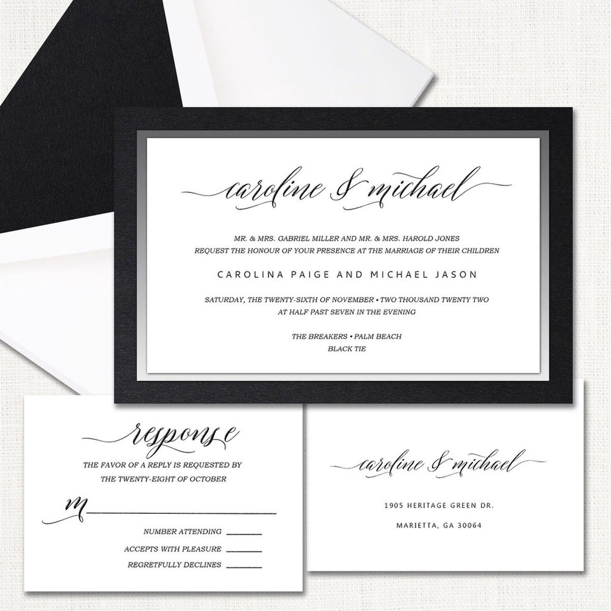 Caroline Black Wedding Invitations