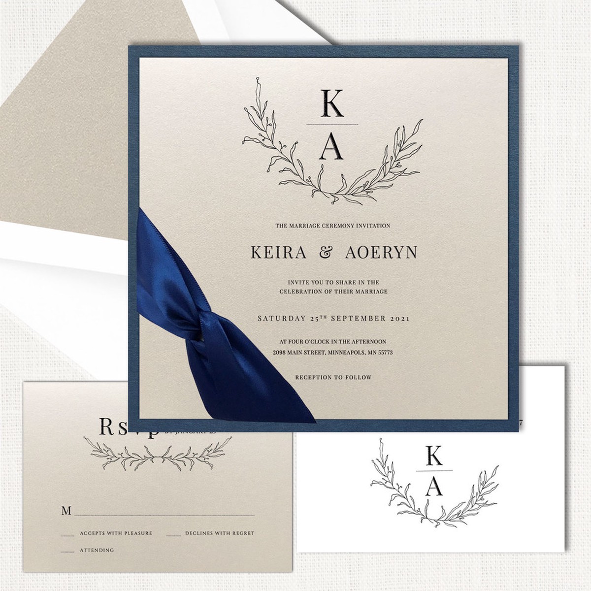 Keira Square Ribbon Wedding Invitations