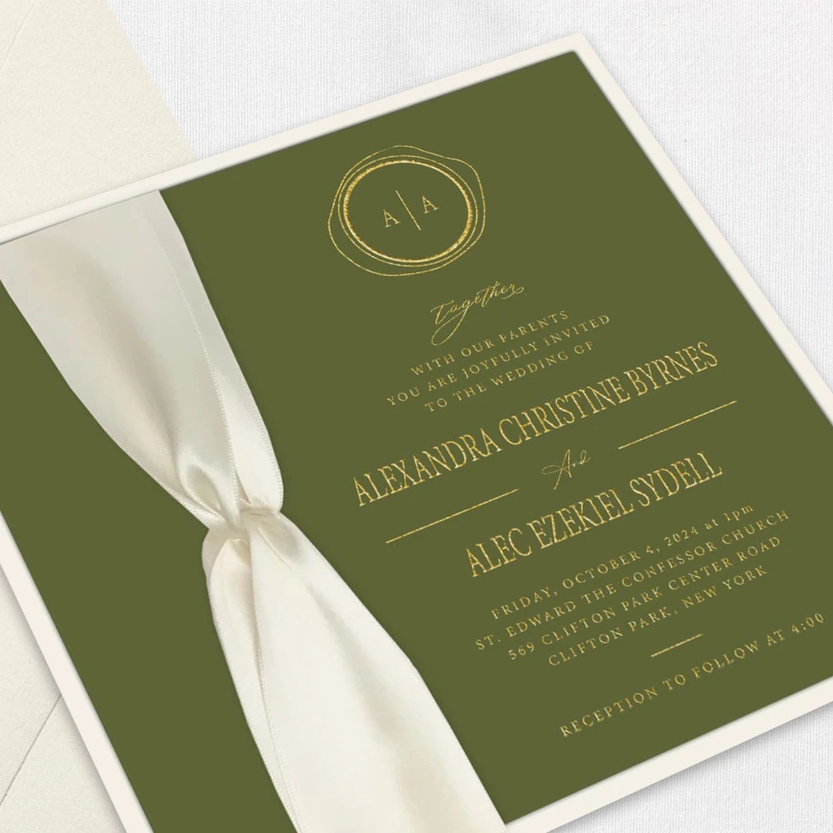 Alexandra Square Ribbon Wedding Invitations