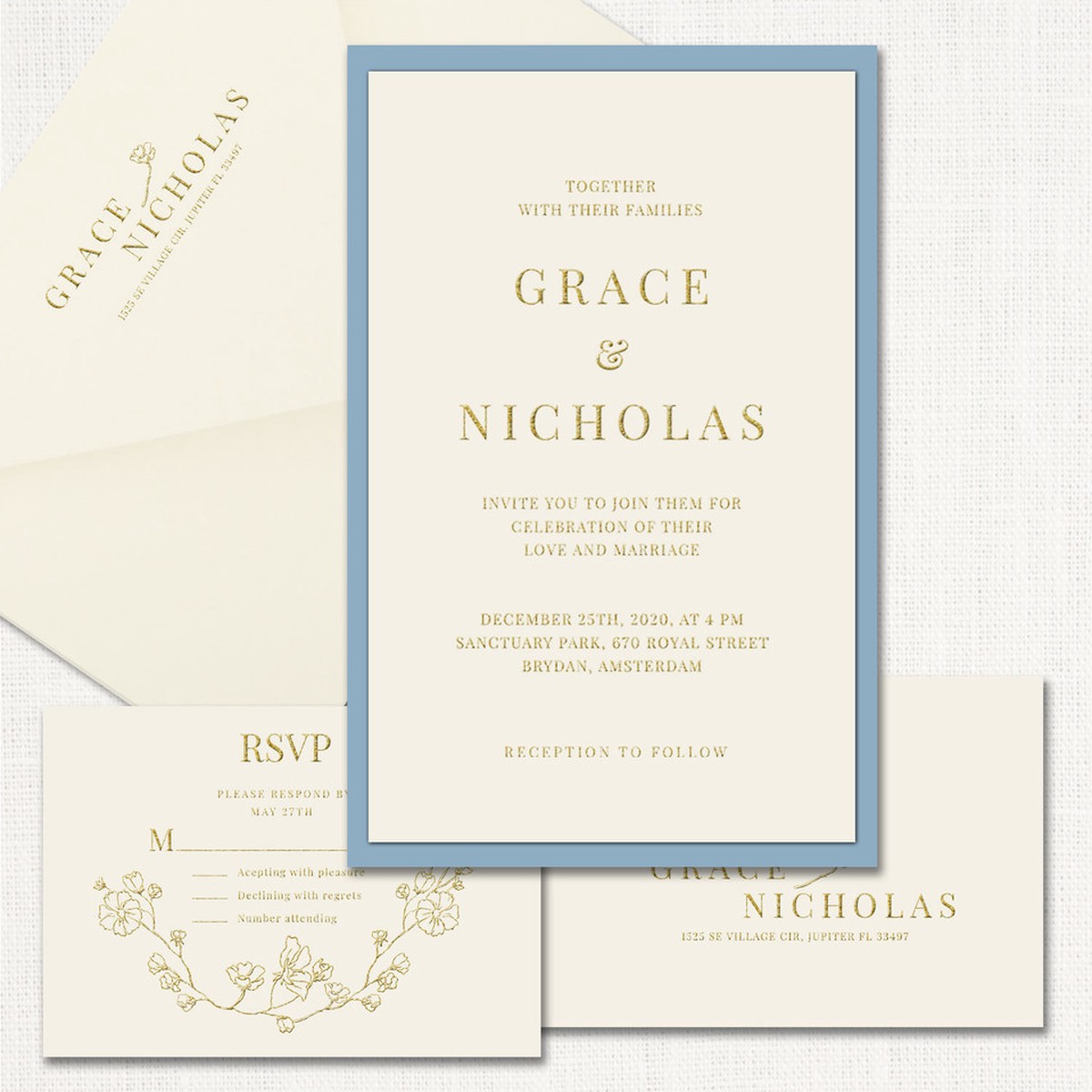 Grace Blue Wedding Invitations