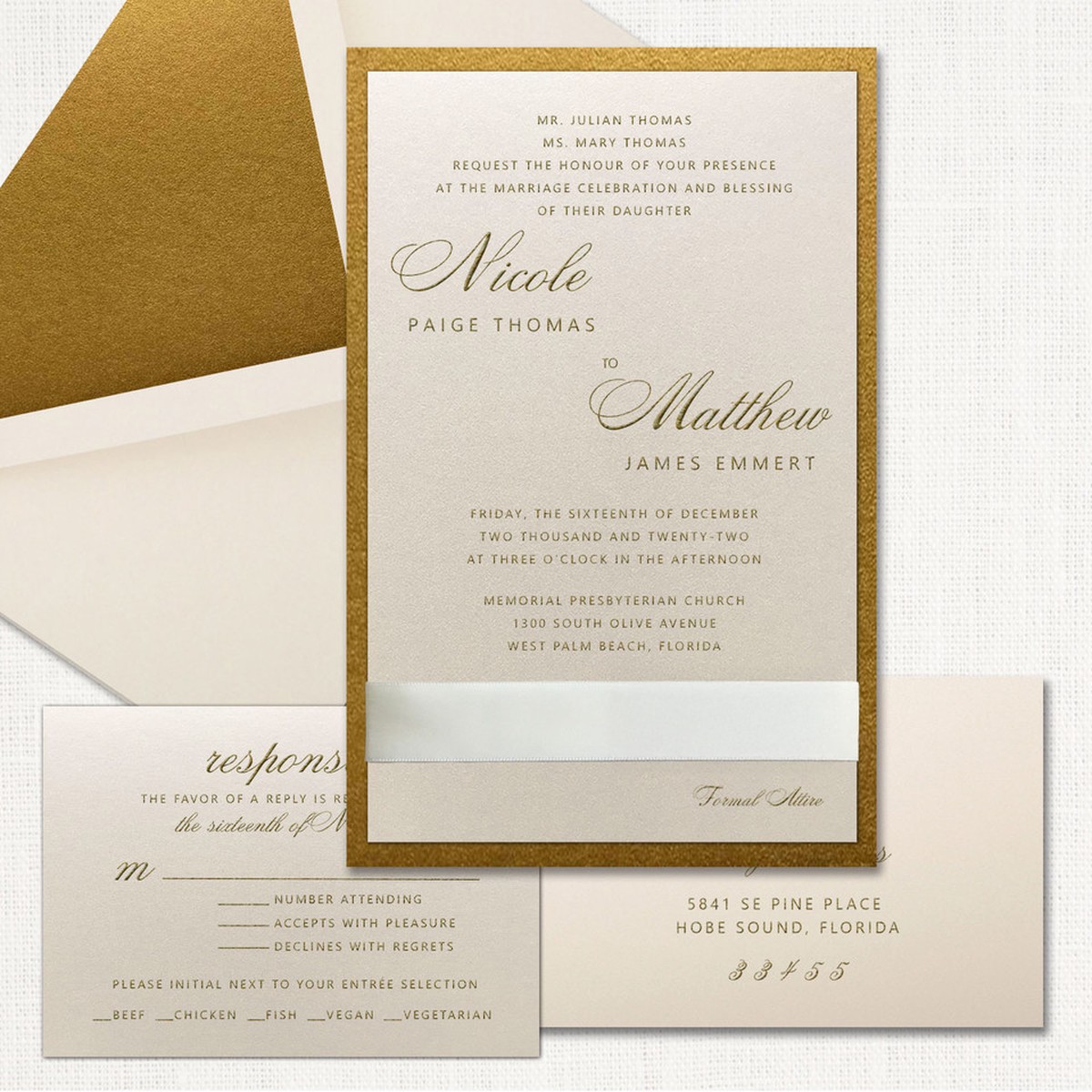 Nicole Ecru Ribbon Wedding Invitations
