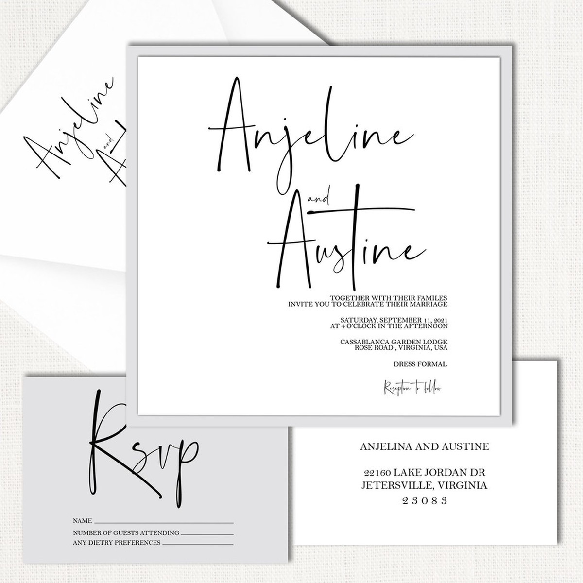 Anjeline Grey Wedding Invitations