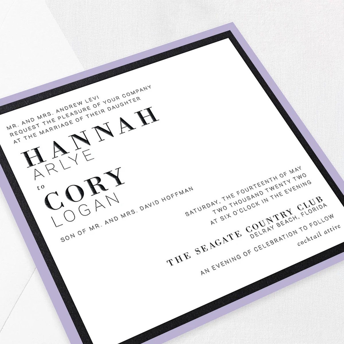Hannah Black Lavender Wedding Invitations