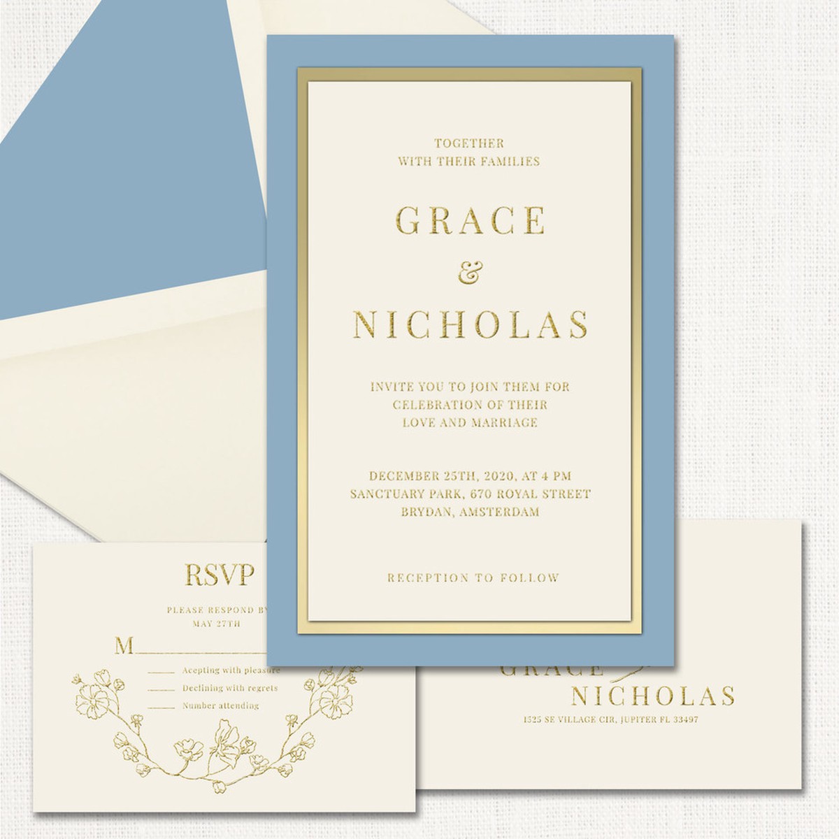Grace Gold Wedding Invitations
