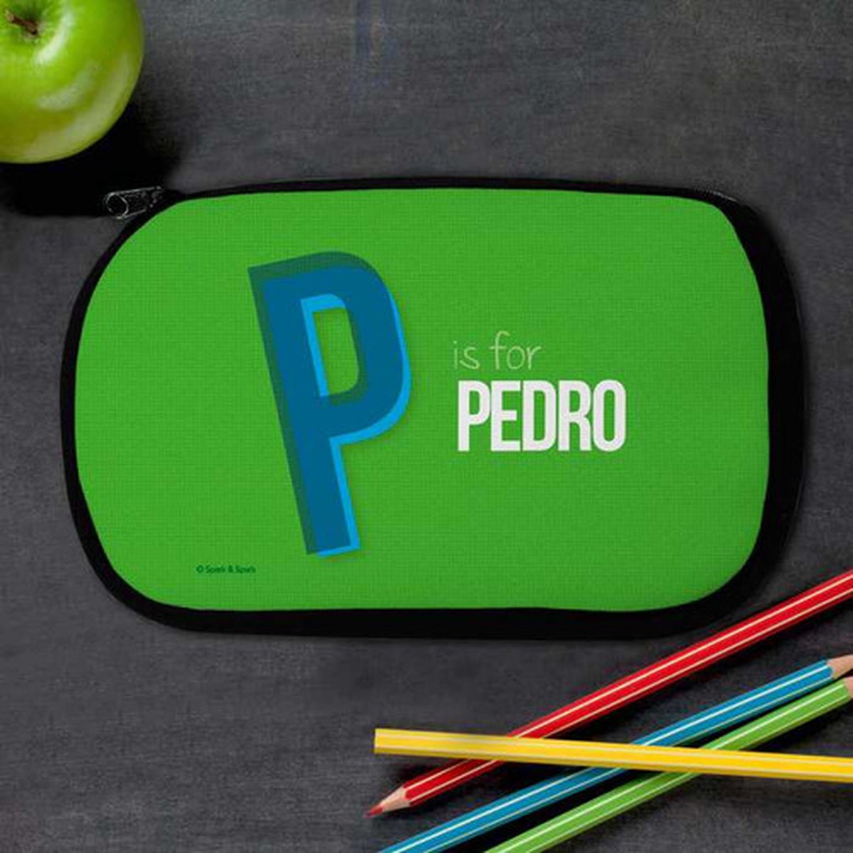 Double Initial Green Pencil Case