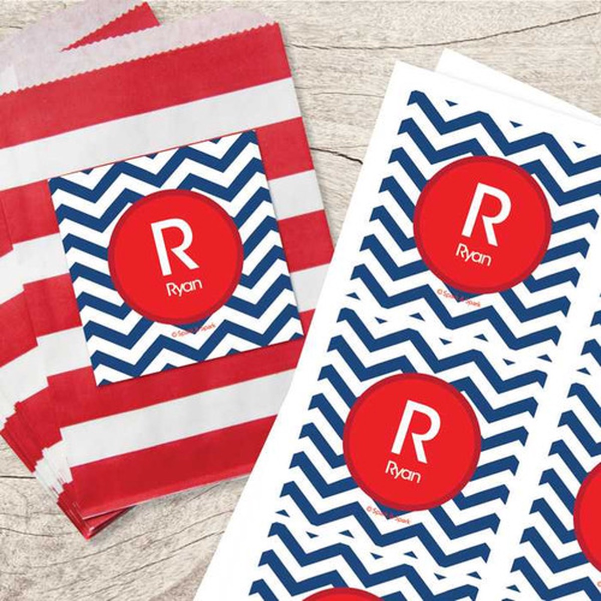 Chevron Navy & Red Gift Label Set