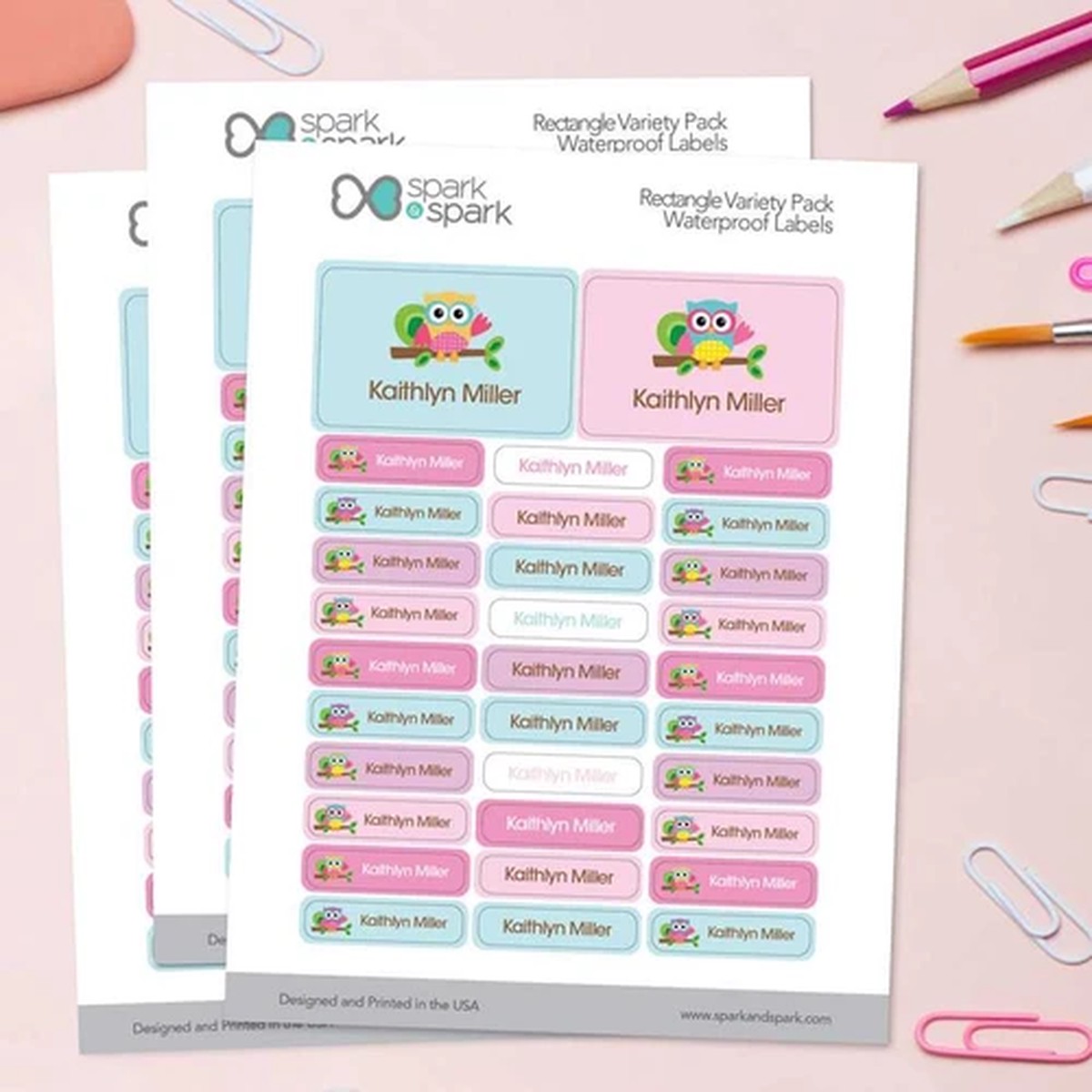 Hello Little Owl Labels Rectangular Pack (Set of 128)