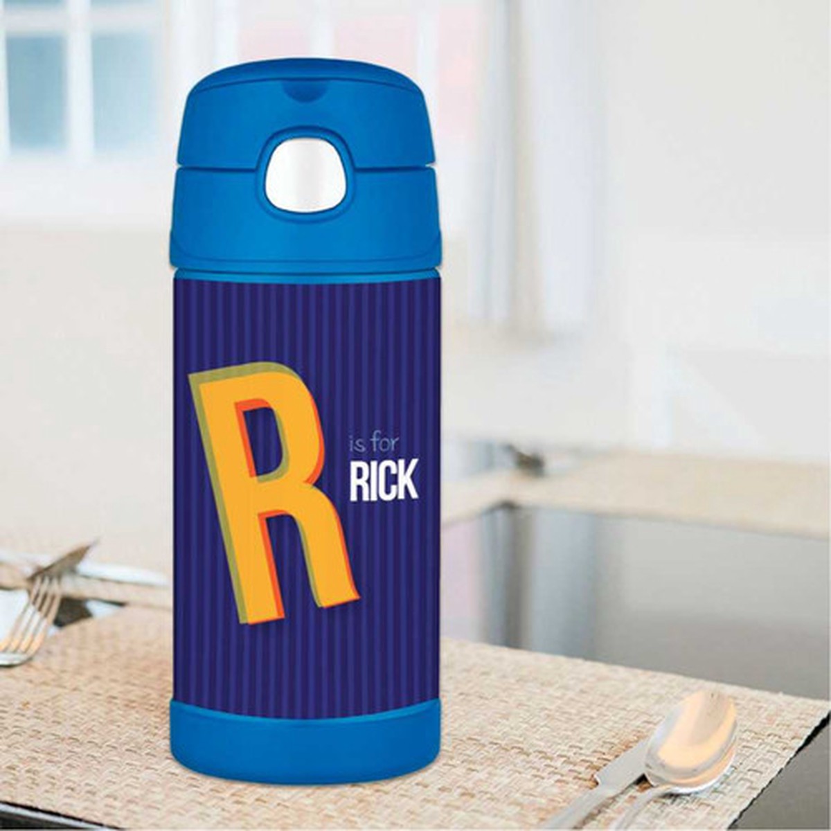 Double Initial Blue Thermos Bottle