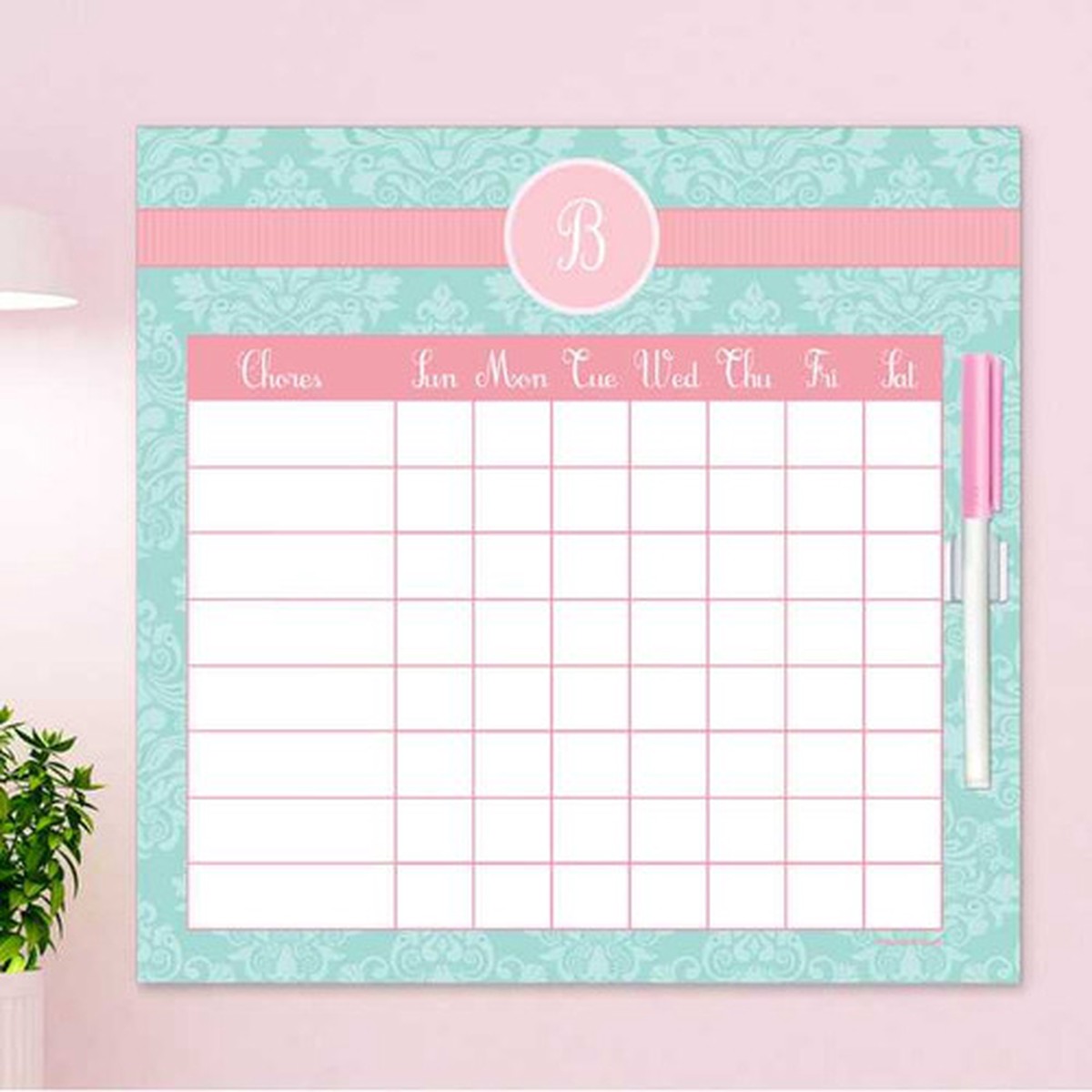 Pretty Blue Damask Chore Chart