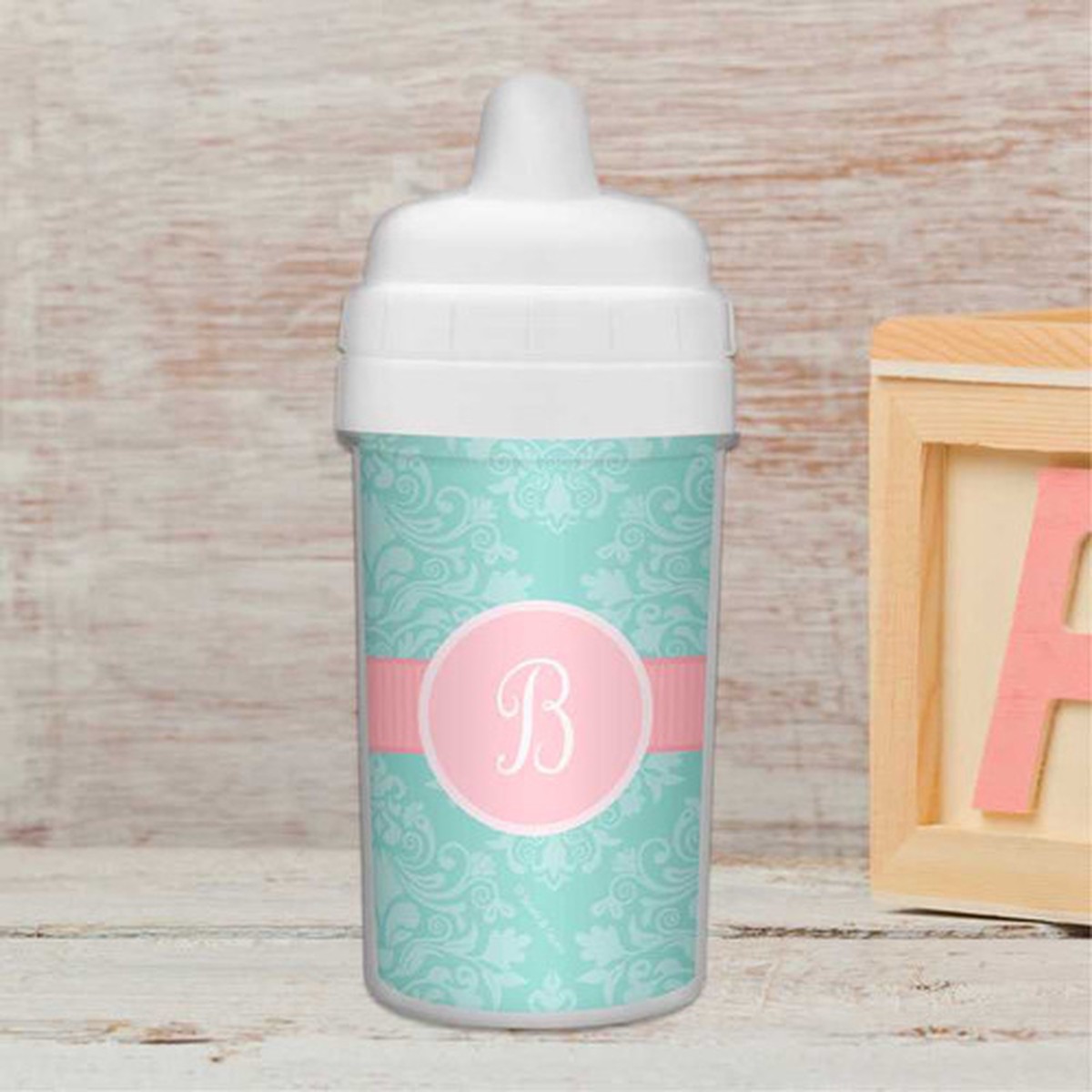 Pretty Blue Damask Sippy Cup